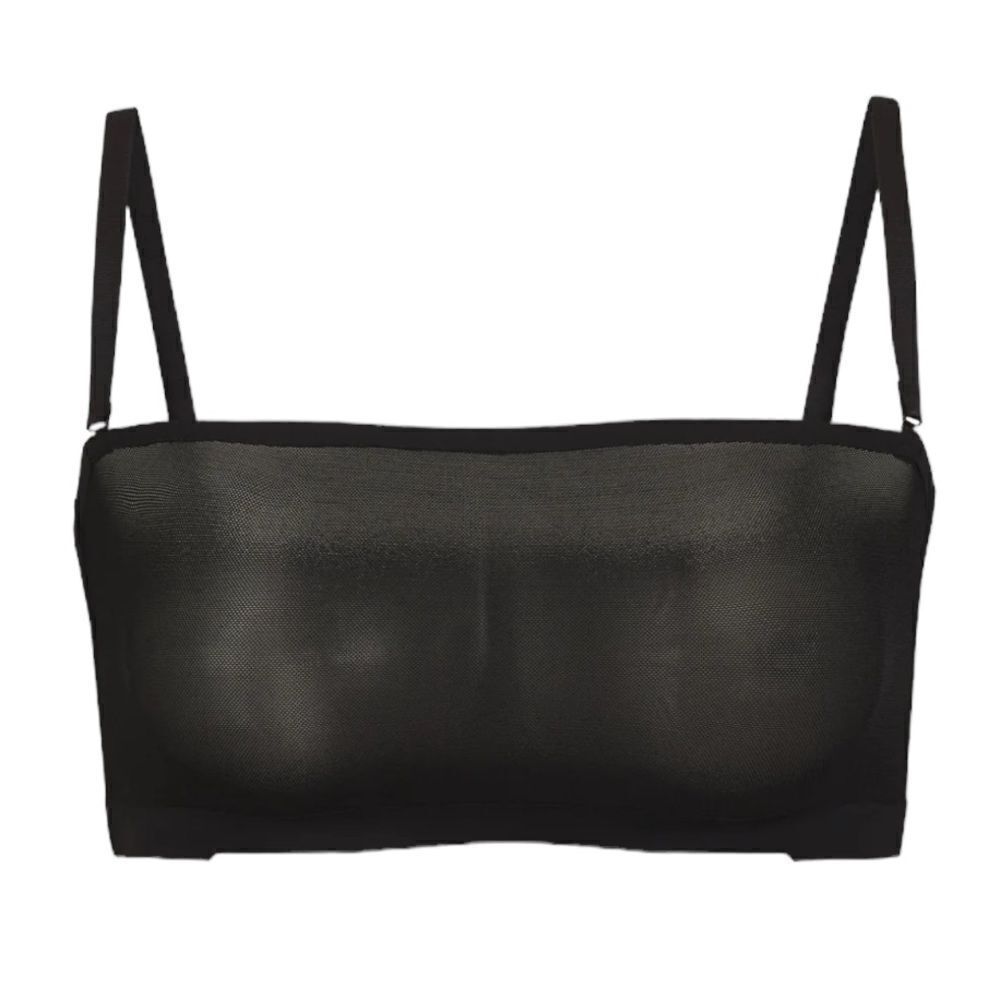 Nwt Skims Sheer Sculpt Bandeau Neutral In Onyx Black With Straps Bralette